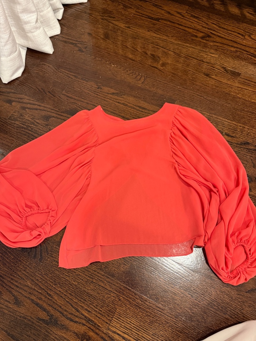 Jella Couture Coral-Red Puff Sleeve Blouse